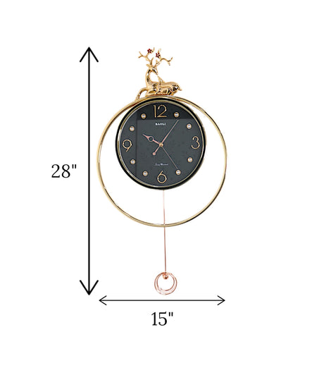 wall clock deer with pendulum black 28''x15.5'' china
