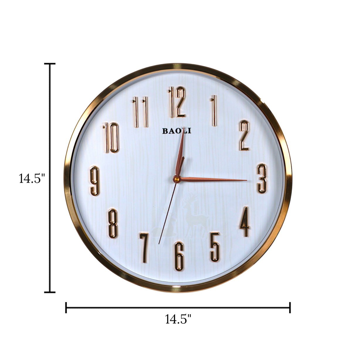wall clock golden & white china 14.5"x14.5"