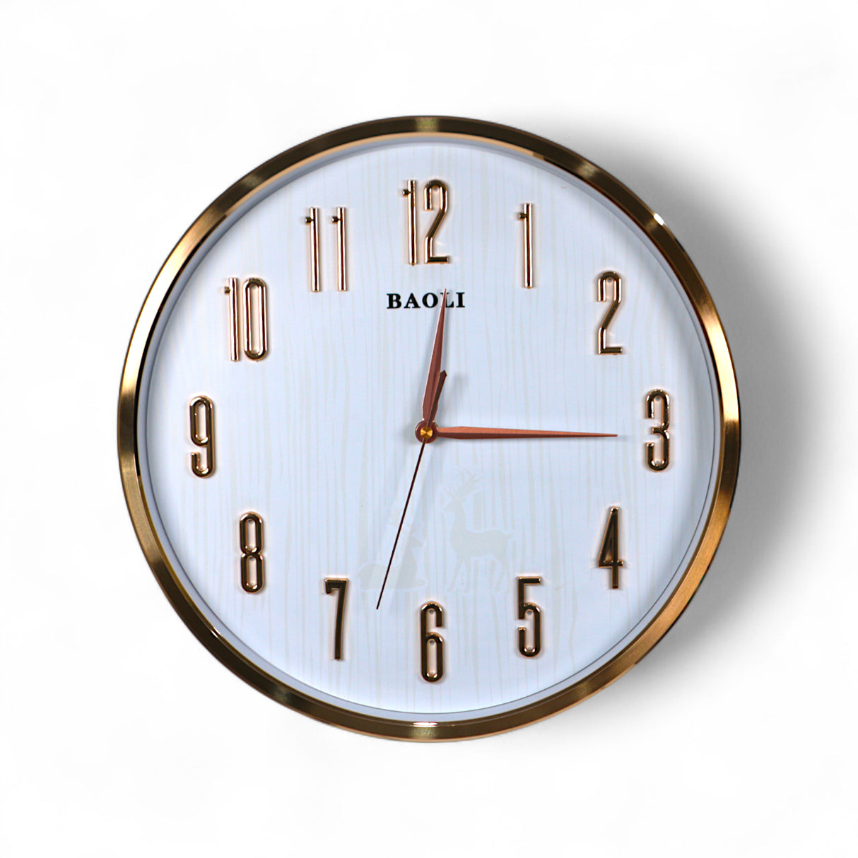 wall clock golden & white china 14.5"x14.5"