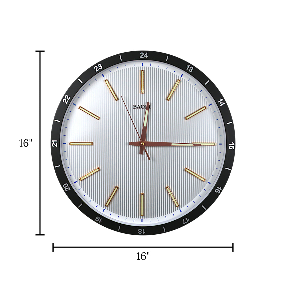 wall clock black & golden china 16"x16"