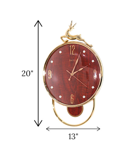 wall clock deer with pendulum red 20"x13" china