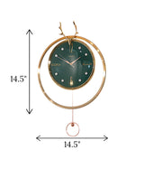 wall clock deer with pendulum golden & green china "14.5x14.5"