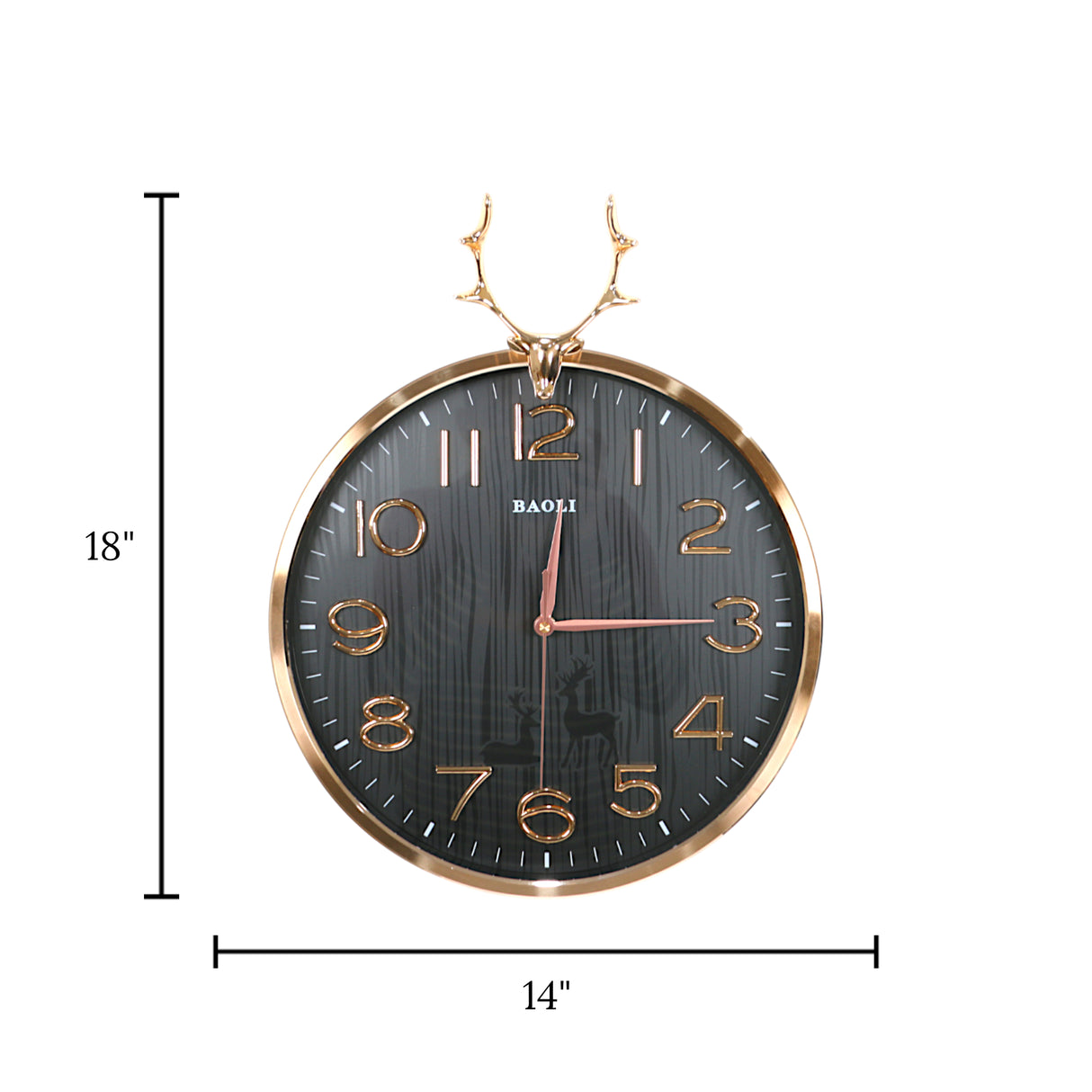 wall clock deer black 18"x14.5" china