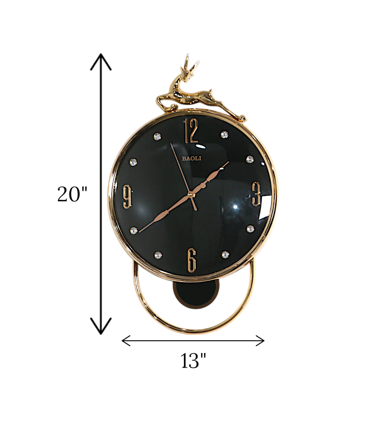 wall clock deer with pendulum black 20"x13" china
