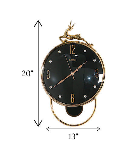 wall clock deer with pendulum black 20"x13" china
