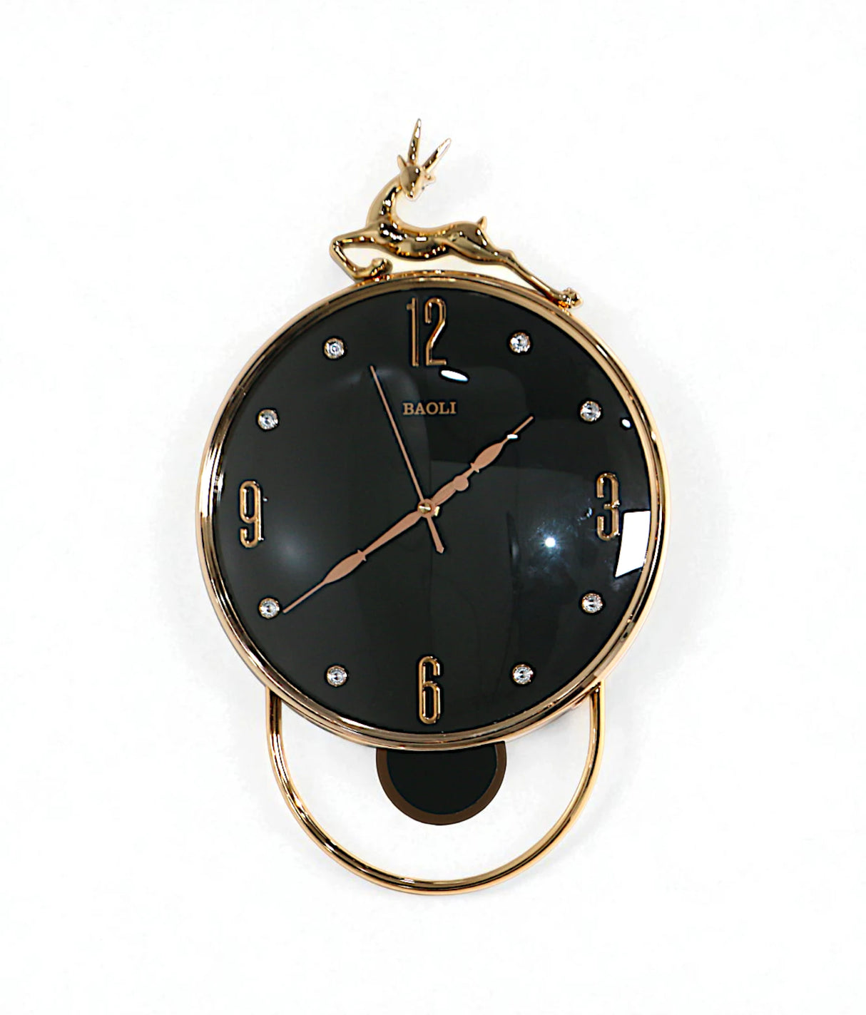 wall clock deer with pendulum black 20"x13" china
