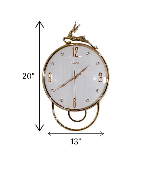 wall clock deer with pendulum white 20"x13" china