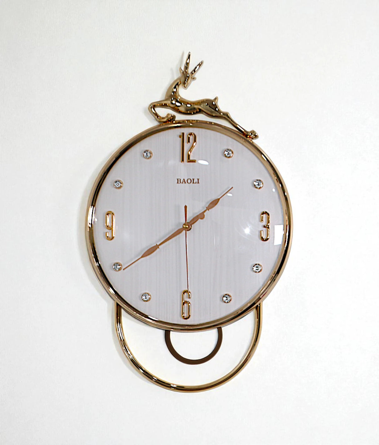wall clock deer with pendulum white 20"x13" china