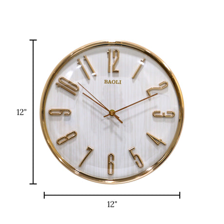 wall clock gold & white 12.3" china