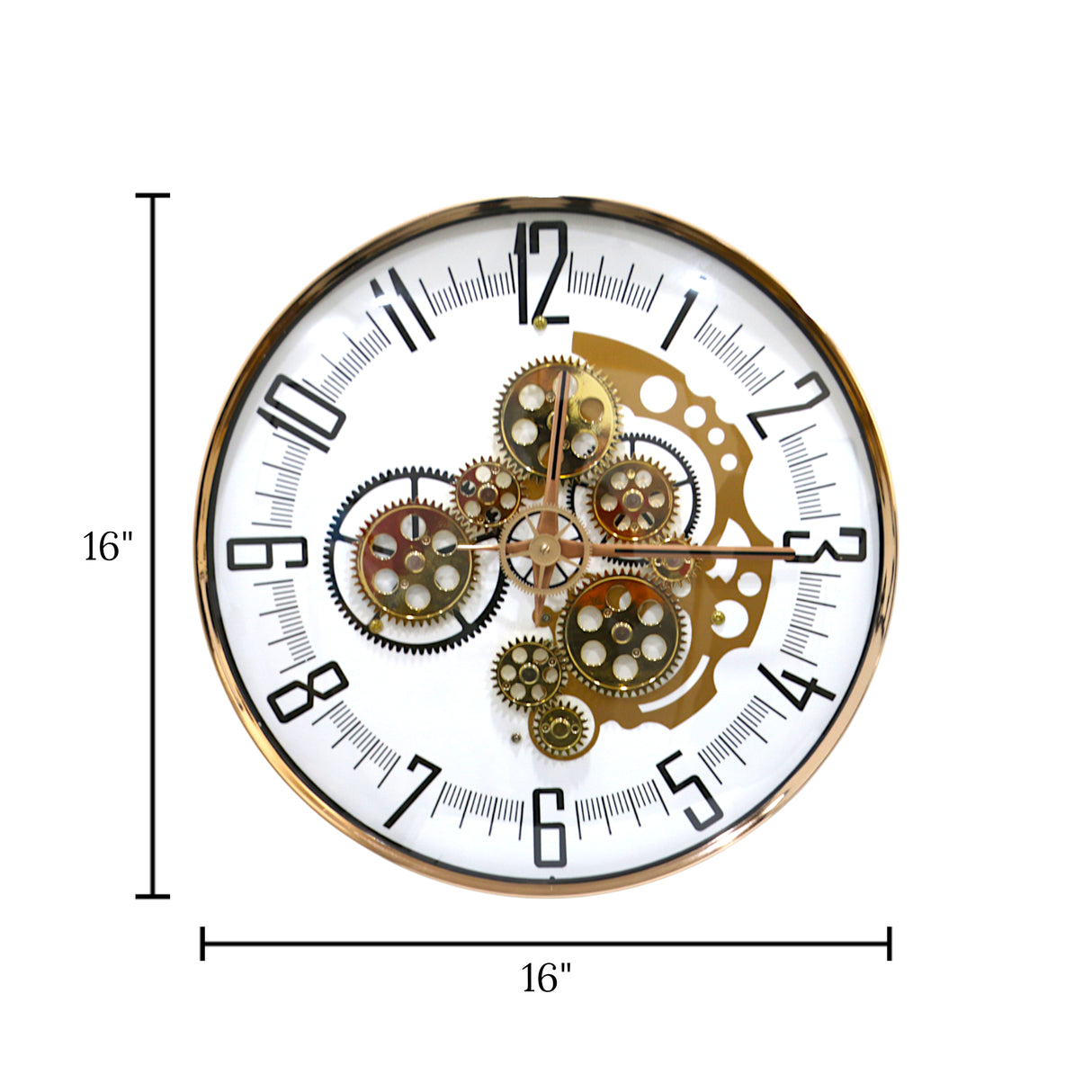 wall clock golden & white china 16"x16"