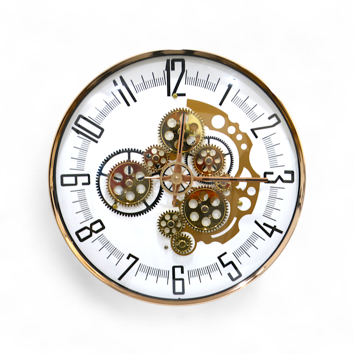 wall clock golden & white china 16"x16"