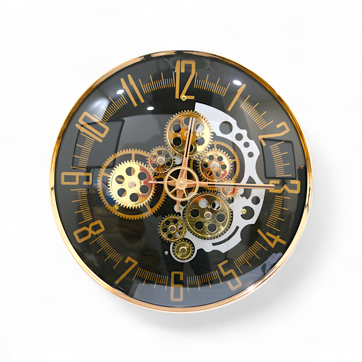 wall clock moving gear golden & black china 15.5"x15.5"
