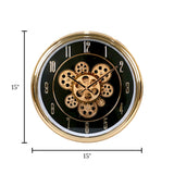 wall clock golden & black china 15"x15"