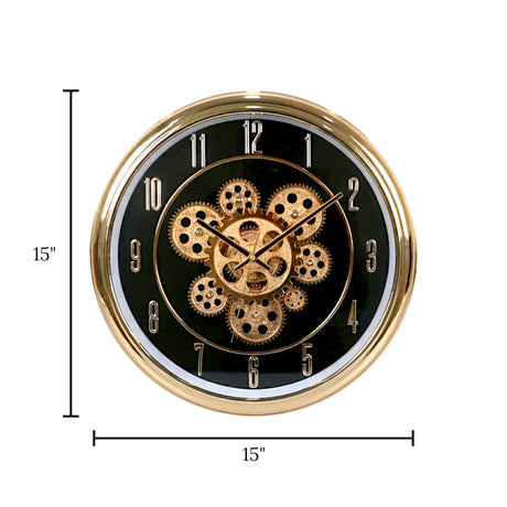 wall clock golden & black china 15"x15"