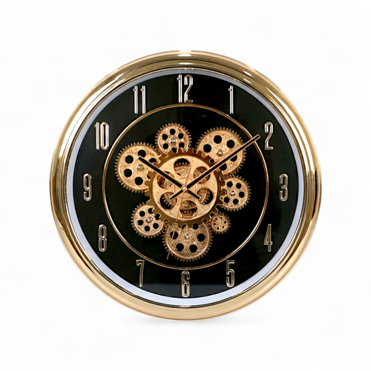 wall clock golden & black china 15"x15"