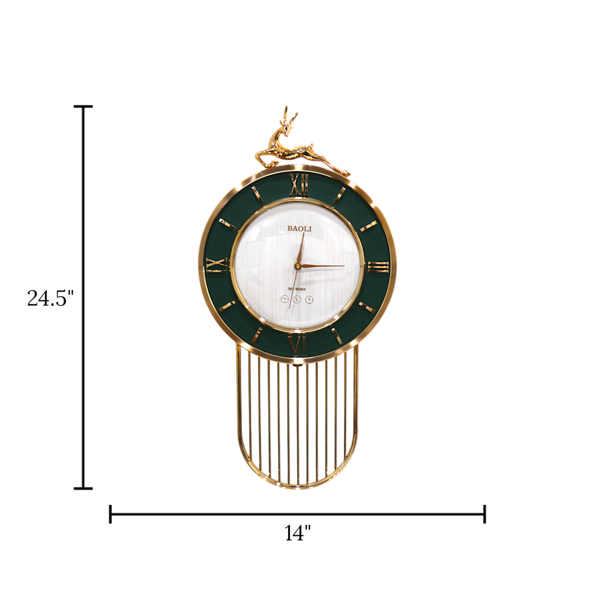 wall clock green white china 24.5"x14"