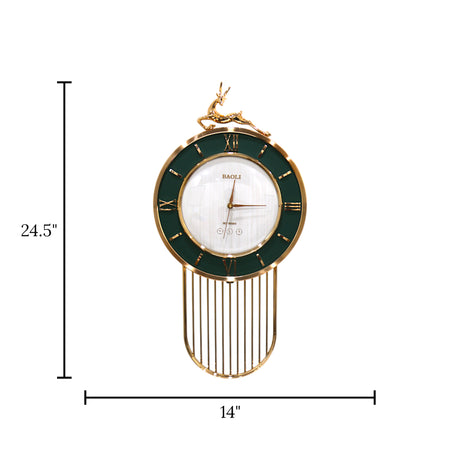 wall clock green white china 24.5"x14"