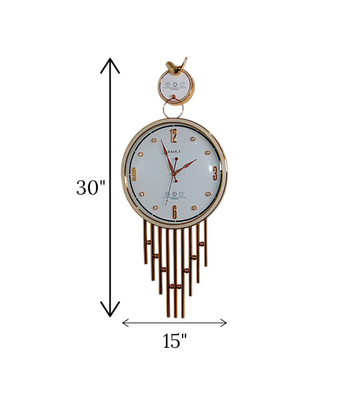wall clock sparrow white & golden china "30x15"