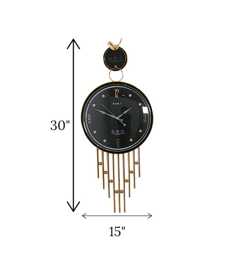 wall clock sparrow black & golden china "30x15"