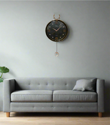 wall clock gold black with pendulum china