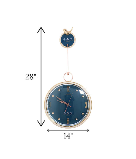wall clock pendulum & sparrow blue china