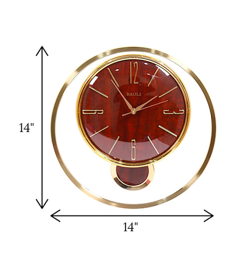 wall clock gold red wood with pendulum china