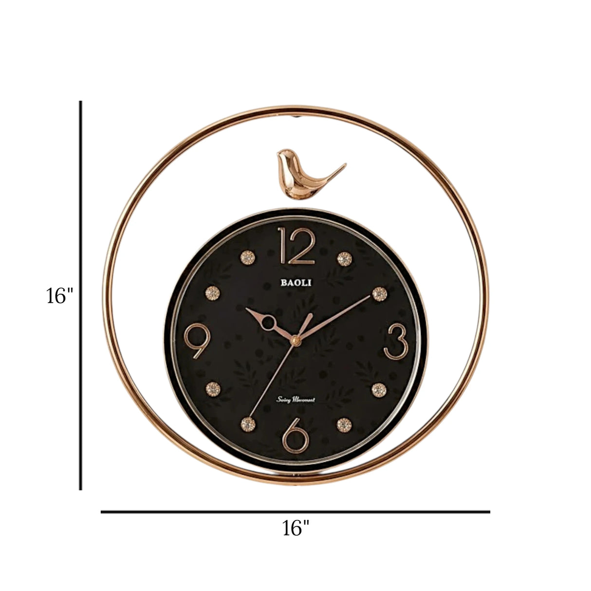 fancy wall clock black & golden sparrow pendulam 16"x16" china