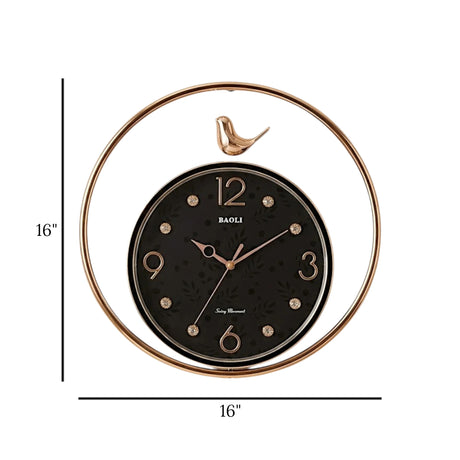 fancy wall clock black & golden sparrow pendulam 16"x16" china