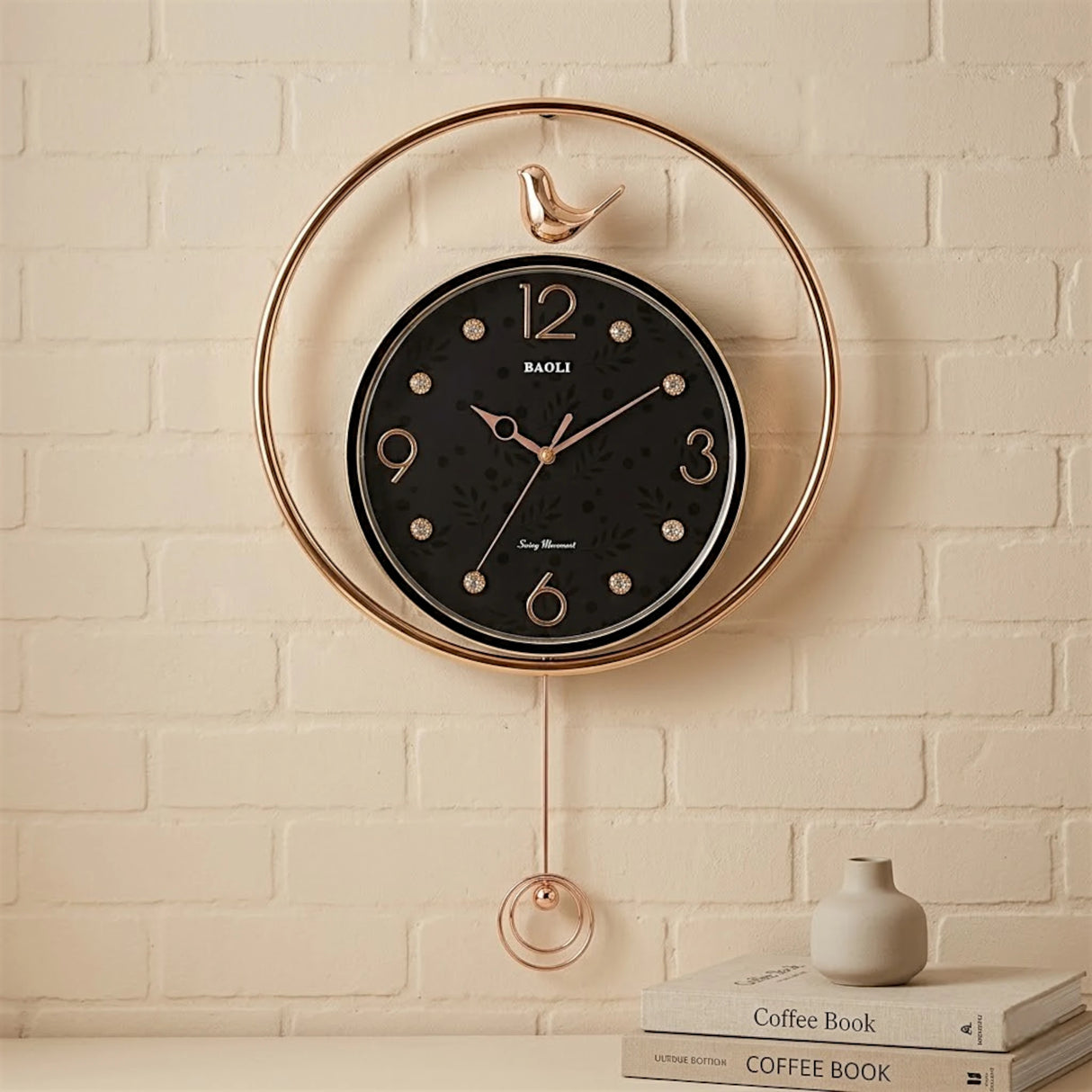 fancy wall clock black & golden sparrow pendulam 16"x16" china