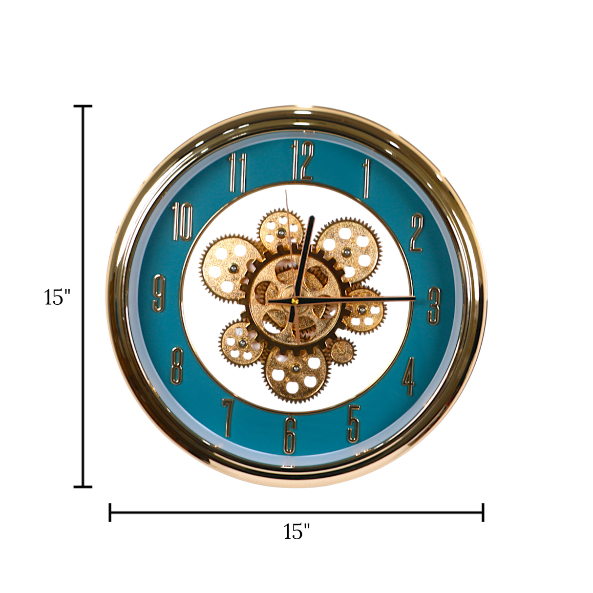 wall clock rose golden & blue china 15"x15"