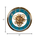 wall clock rose golden & blue china 15"x15"