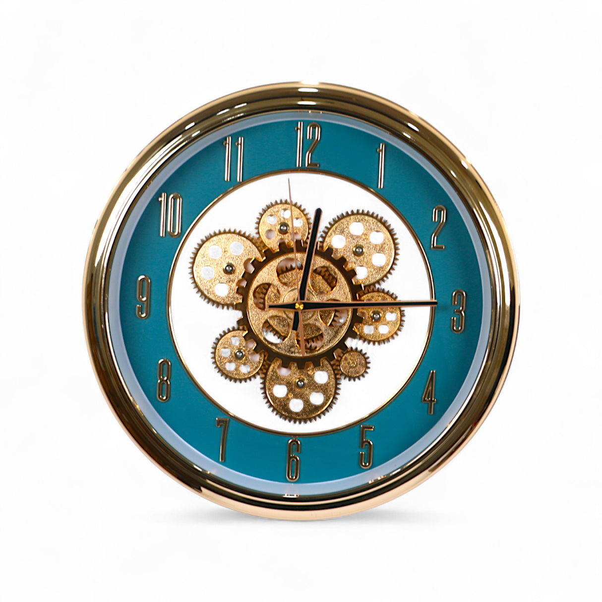 wall clock rose golden & blue china 15"x15"