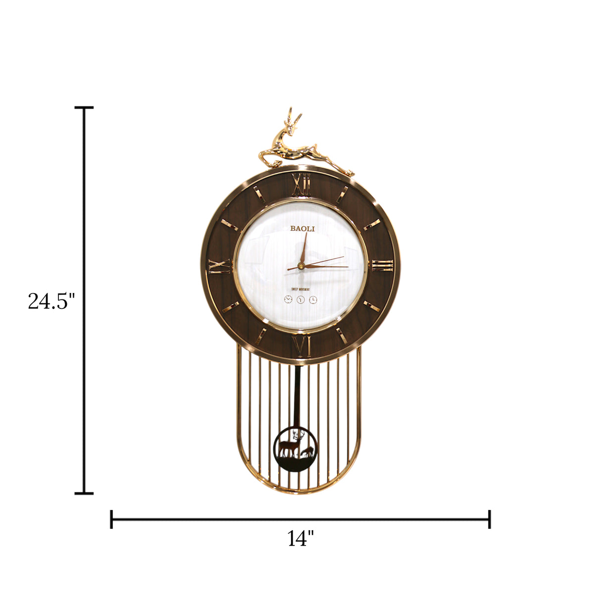 wall clock walnut white china 24.5"x14"