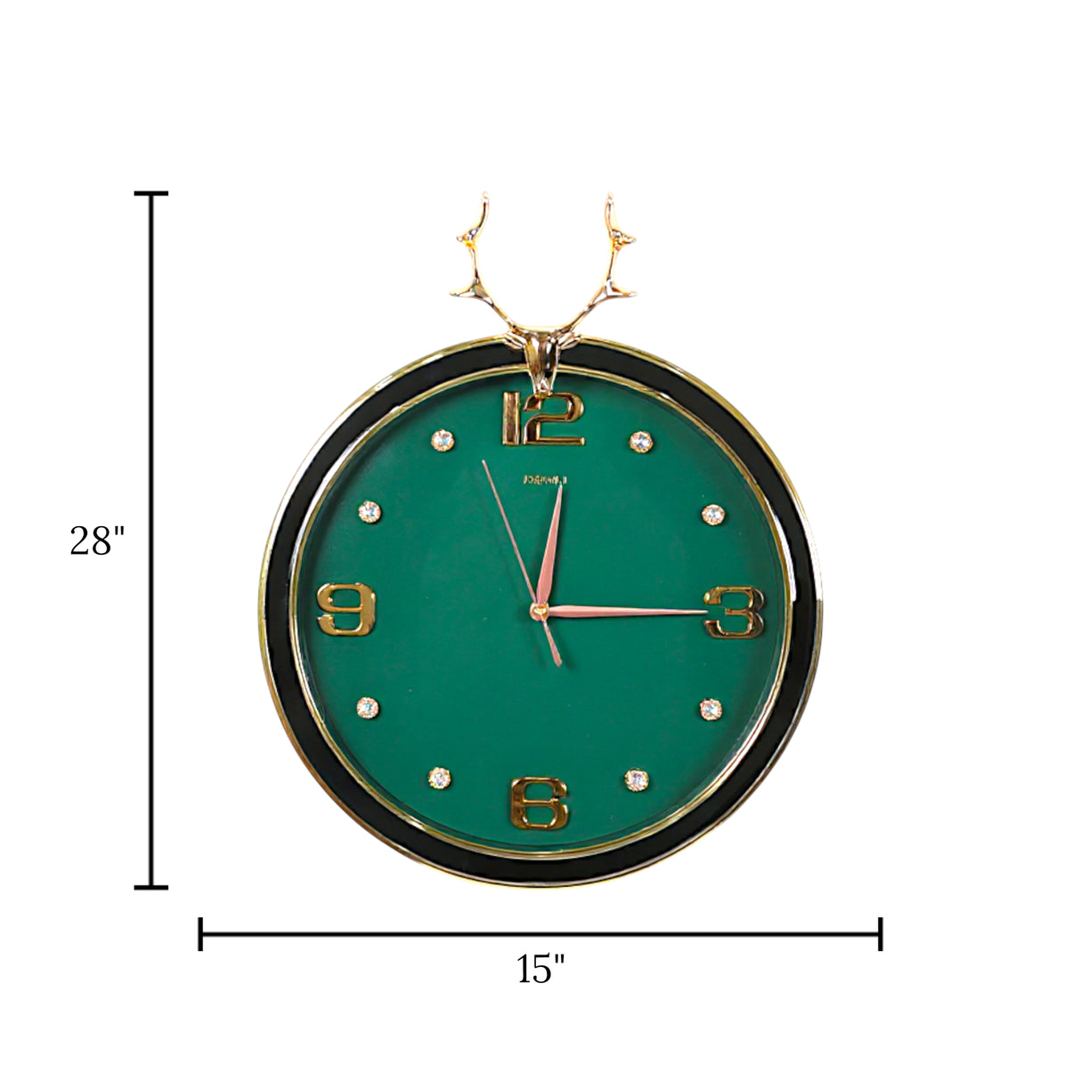 wall clock rose gold green with pendulum china 28"x15"