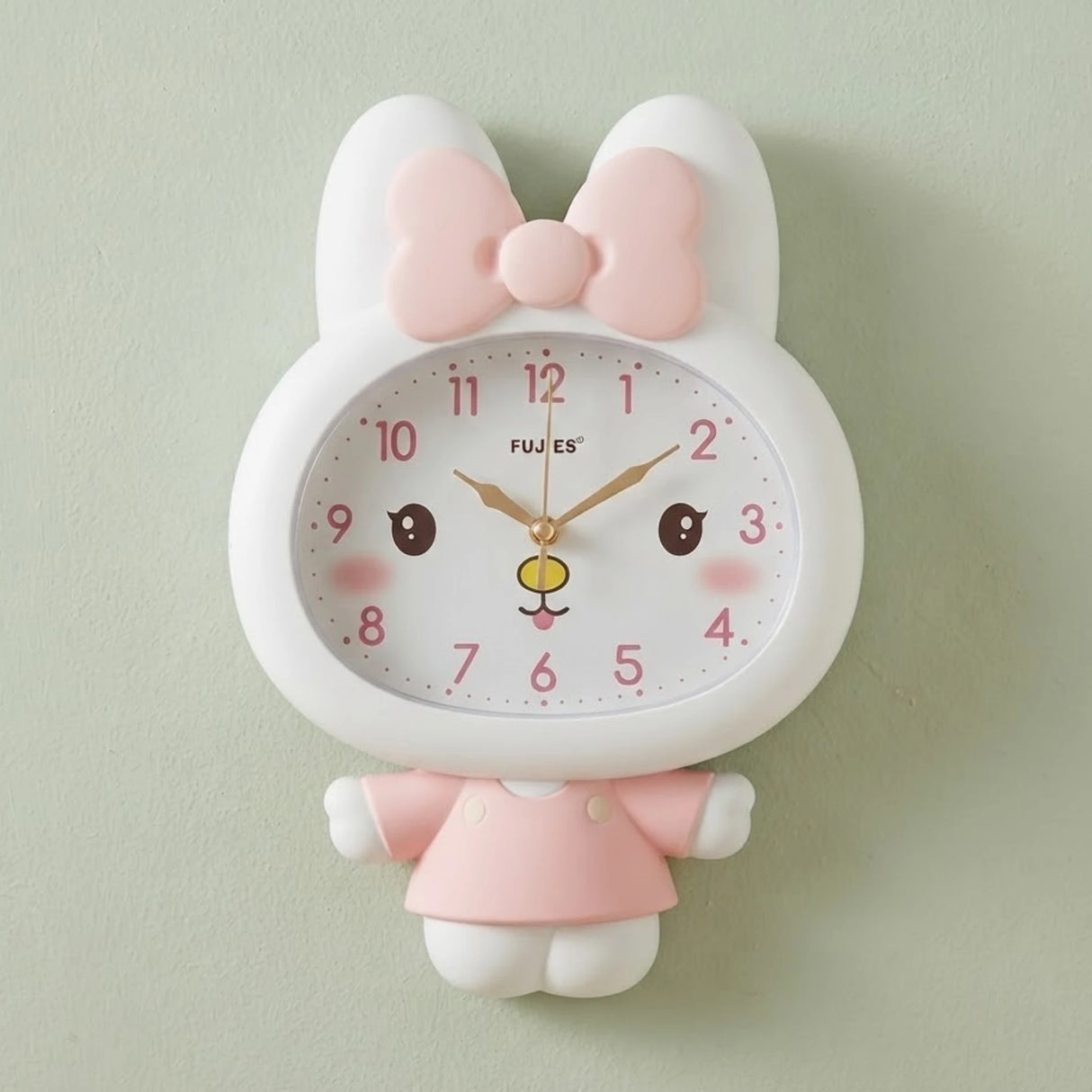 wall clock kids kitty with pendulum pink & white 14''x11'' china