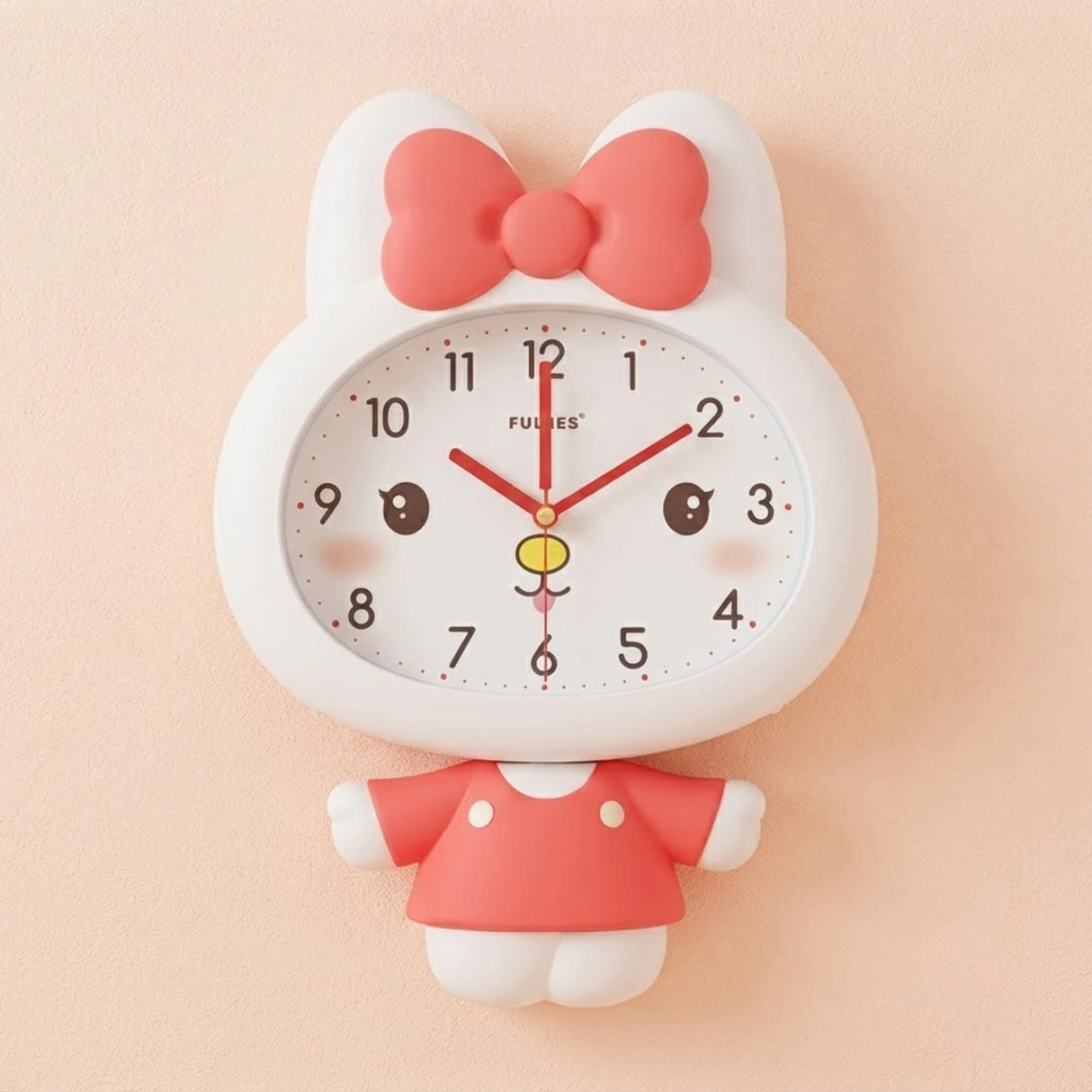 wall clock kids kitty with pendulum red & white 14''x11'' china