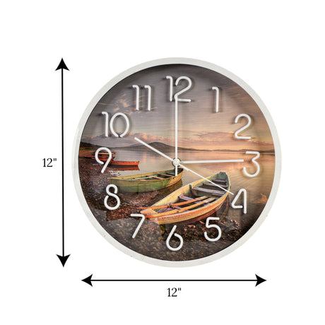 wall clock white ship china 12"x12"