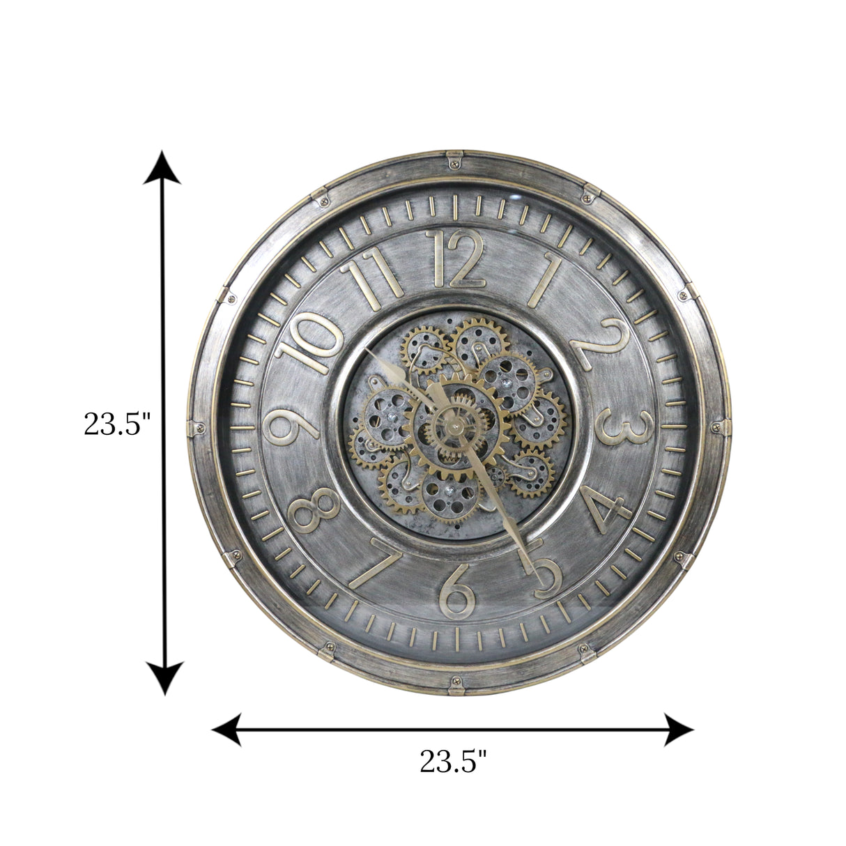 wall clock antique silver moving gear china 23x23