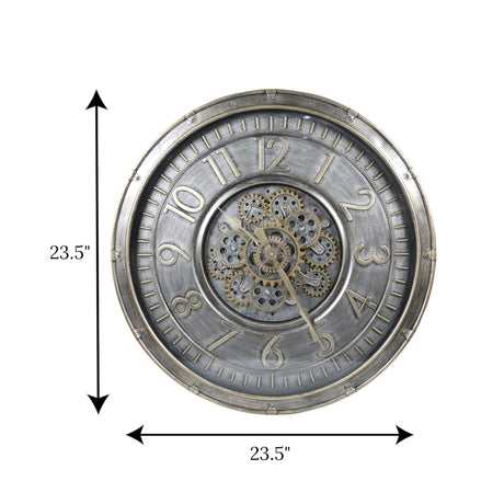 wall clock antique silver moving gear china 23x23