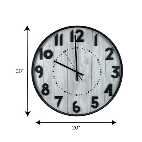 wall clock black with l.grey wood texture large china 20"x20"
