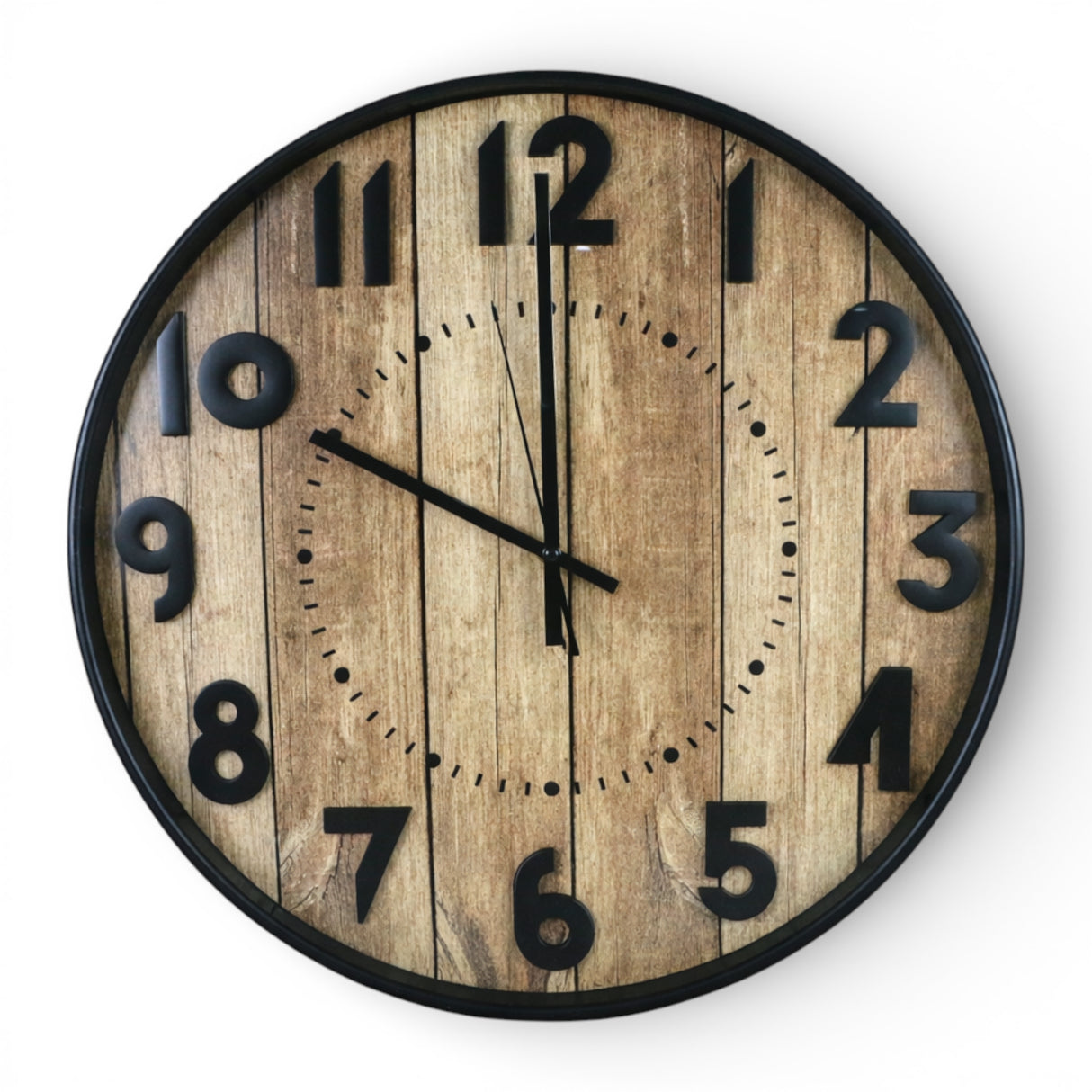 wall clock black with d.wood texture large china 20"x20"