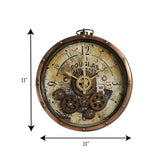 wall clock antique moving gear china 11"x11"