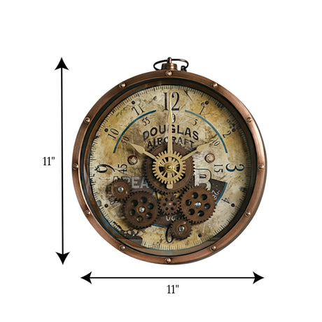 wall clock antique moving gear china 11"x11"