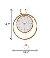 wall clock deer with pendulum  golden & white china "14.5x14.5'
