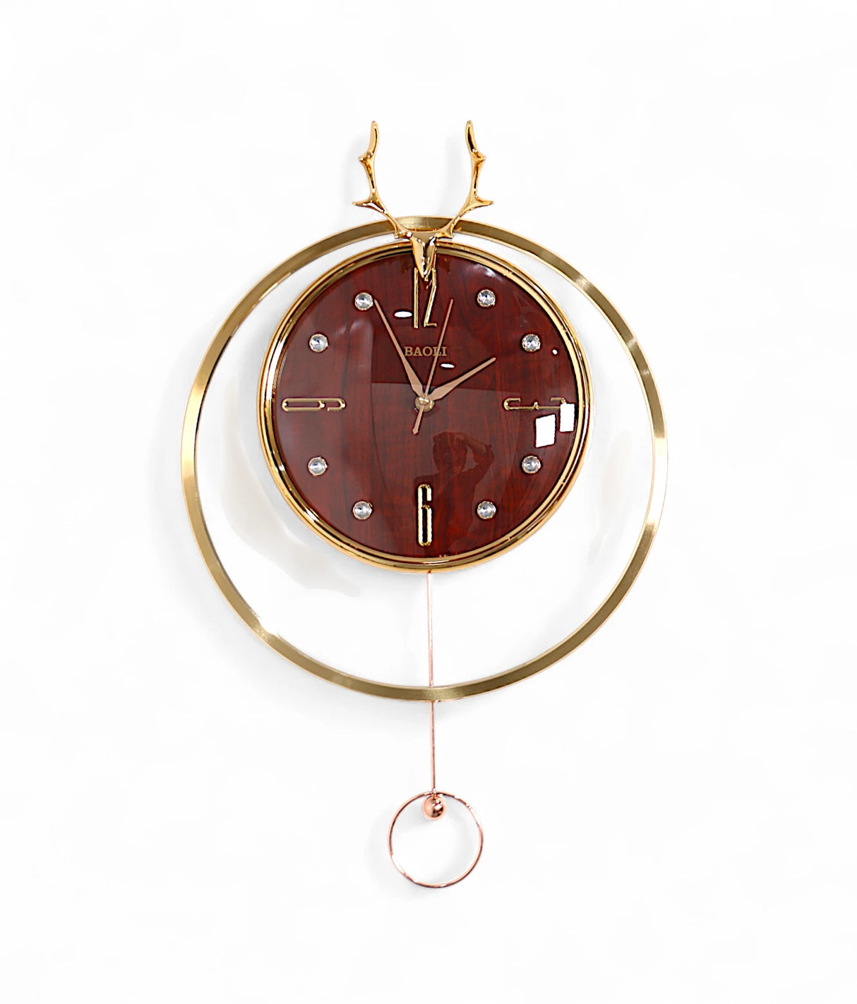 wall clock deer with pendulum golden redwood china "14.5x14.5"
