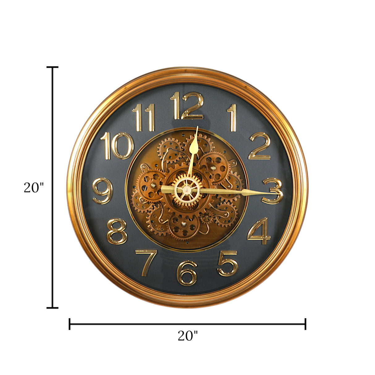 wall clock moving gear golden & black china 20"x20"