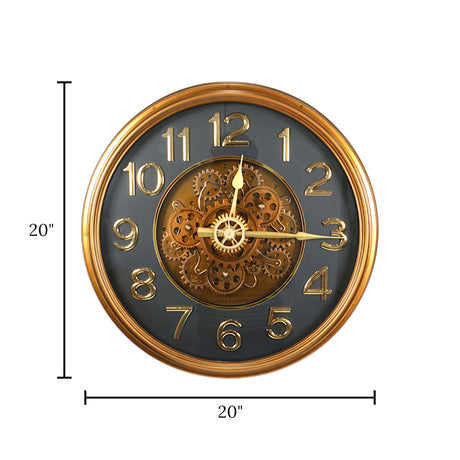 wall clock moving gear golden & black china 20"x20"