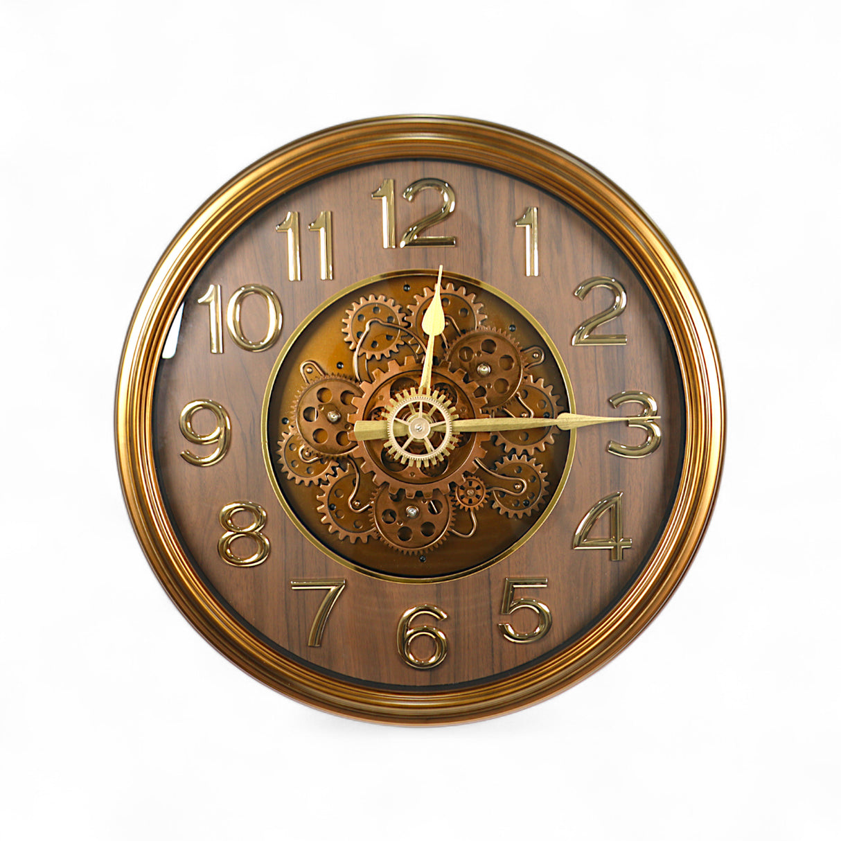 wall clock moving gear golden & brown china 19.5"x19.5"