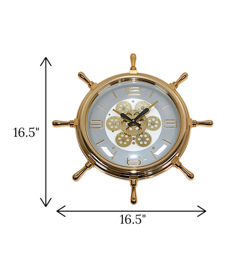 wall clock gear wheel golden & white china "16.5x16.5"