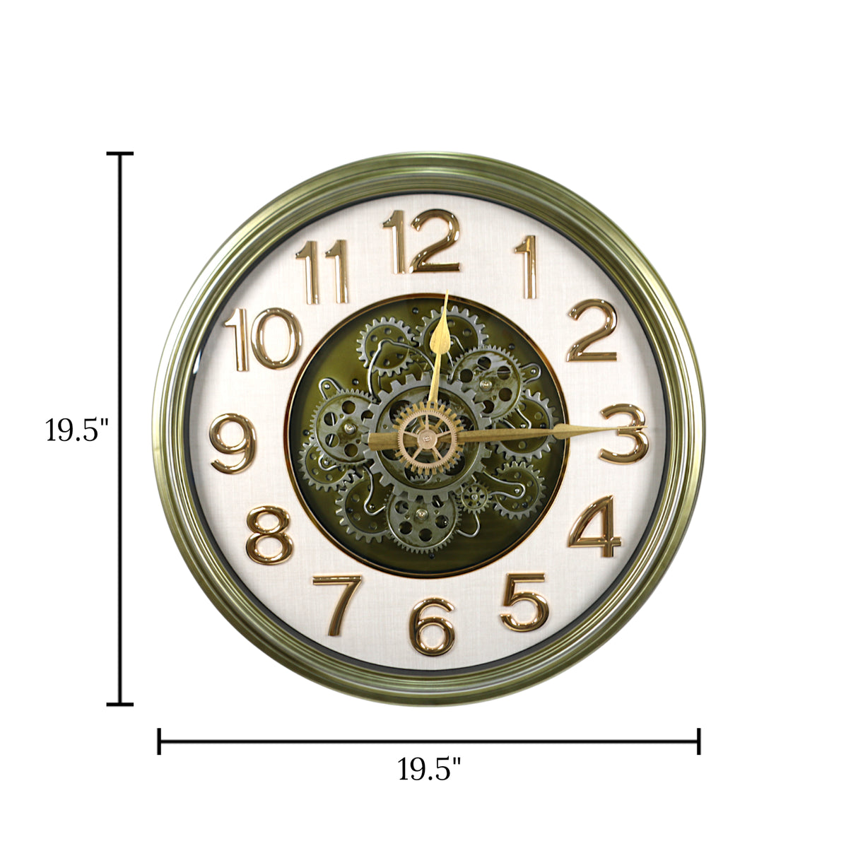 wall clock moving gear antique green china 19.5"x19.5"